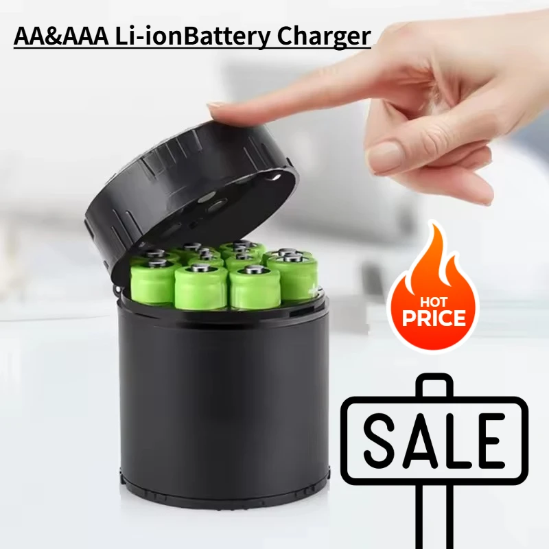 1.5V AA AAA Battery Charger with LED Indicator Light Smart Charger Suitable for 1.5V Lithium Ion Battery（Batteries Not Included）