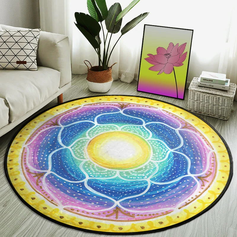 

Hand Painted Starry Night Mandala Rug Round Yoga Meditation Mat Gym Runner Home Fitness Pilates Floor Carpet Sport Non Slip