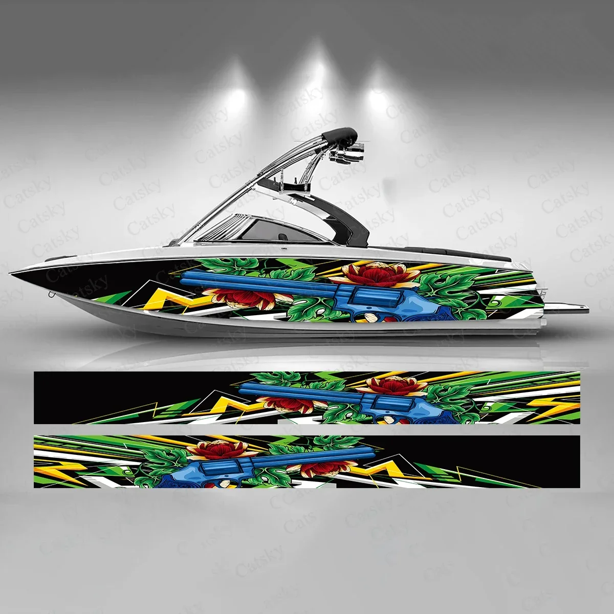 Messy Toy Flower Colorful Cool Boat Sticker Fashion Custom Fish Boat-Sticker Vinyl Waterproof Boat Wrap Graphic Boat Wrap Decal