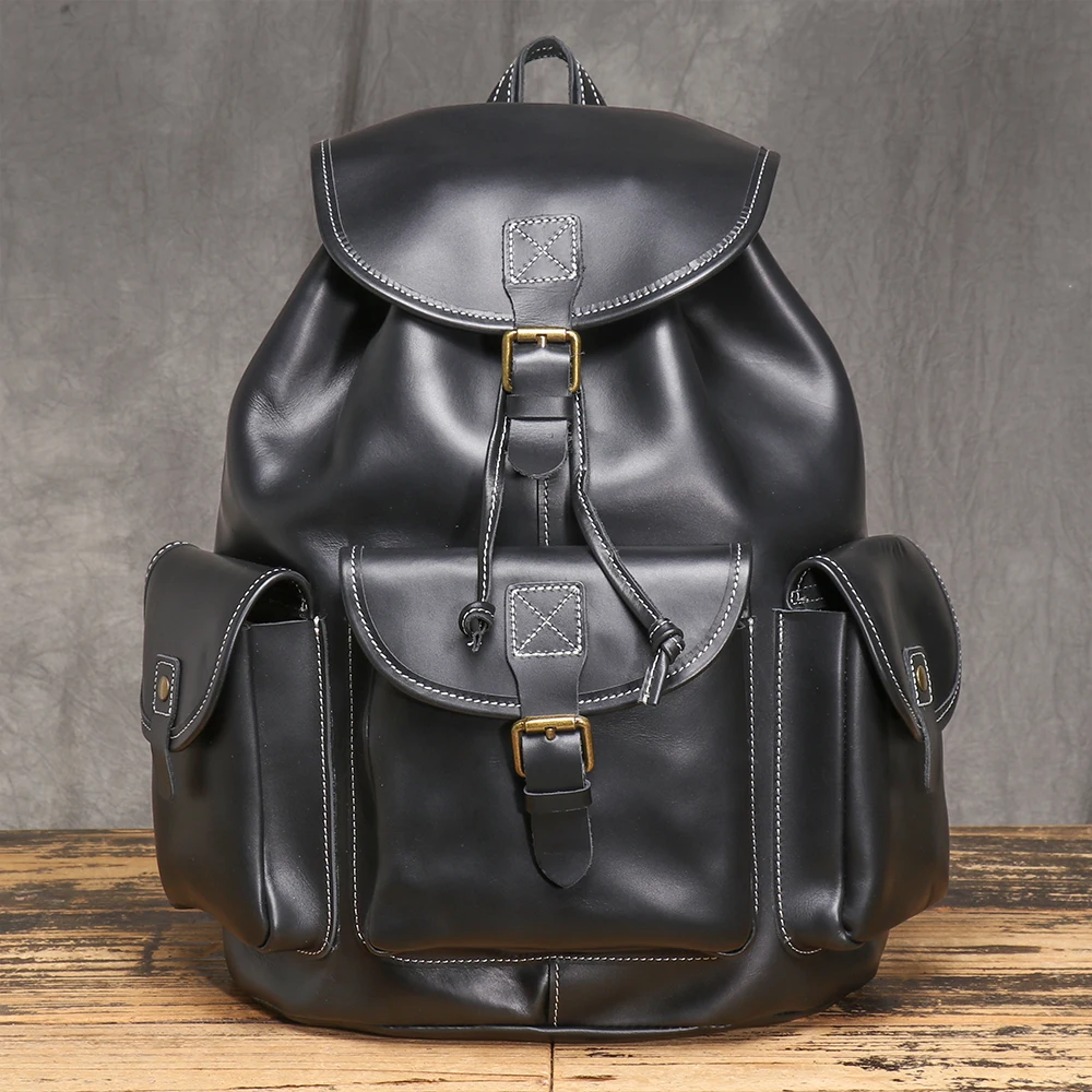 Retro Genuine Leather Backpack With Multiple Pockets, Making It Easy To Store A 15-inch Laptop And Other Everyday Essentials