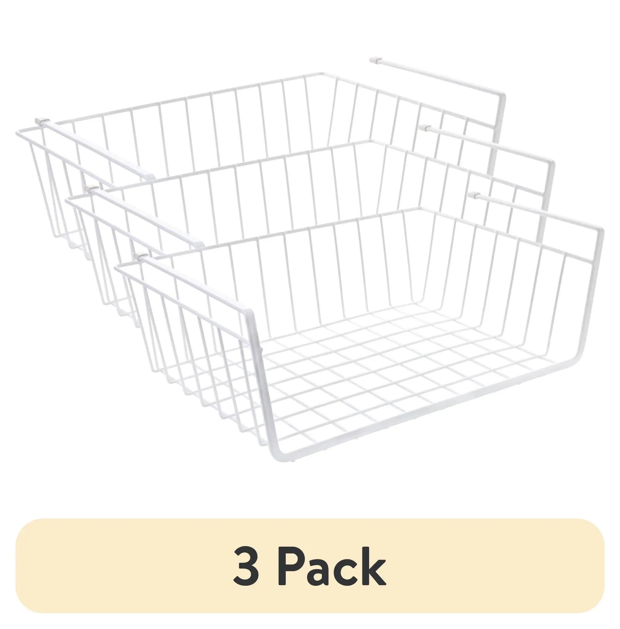 

(3 pack) Wire Under-Shelf Storage Baskets, Metal Cabinet and Pantry Shelf Organizer, 2 Pack, White