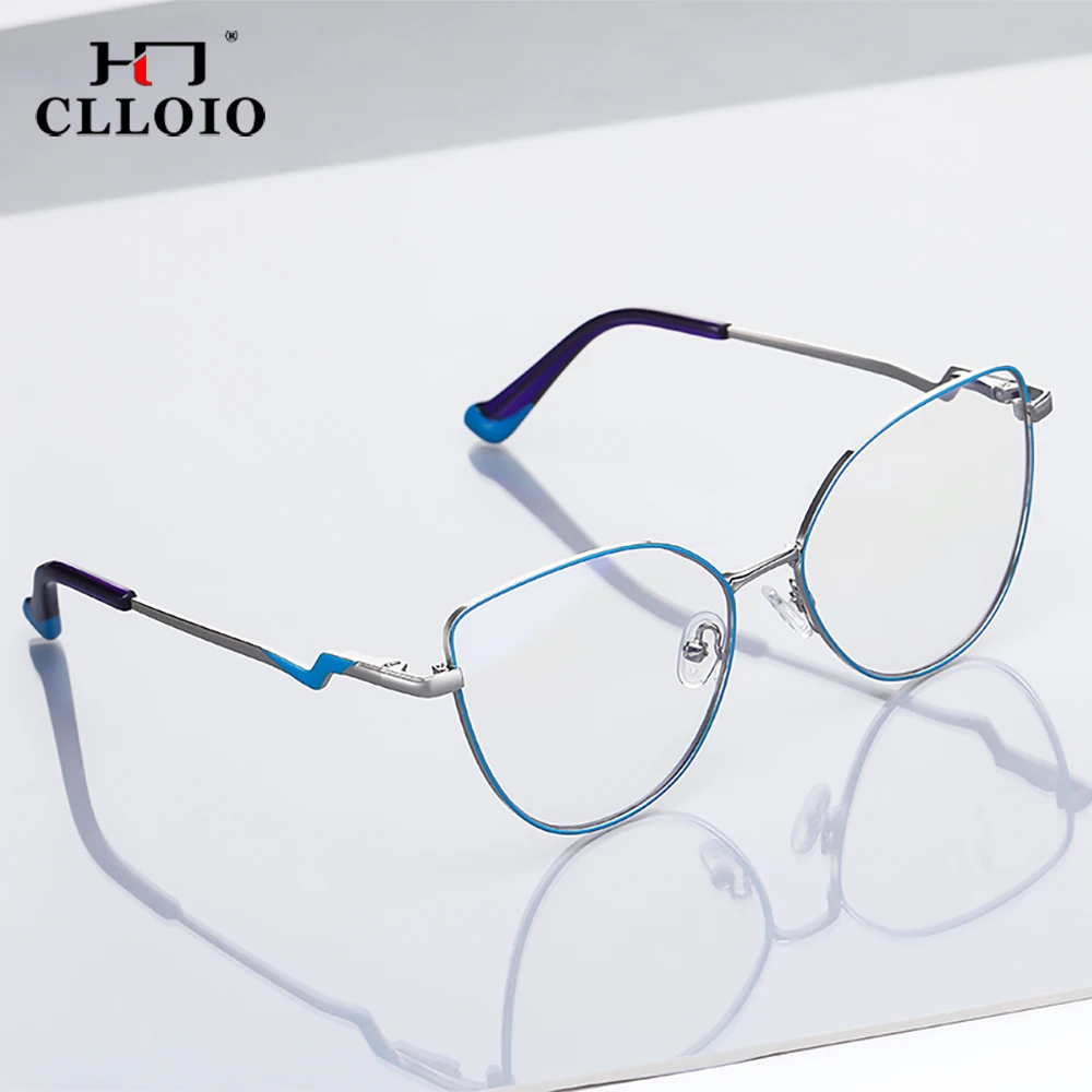 CLLOIO Fashion Cat Eye Reading Glasses For Women Anti Blue Light Myopia Prescription Glasses Female Hyperopia Optical Eyeglasses