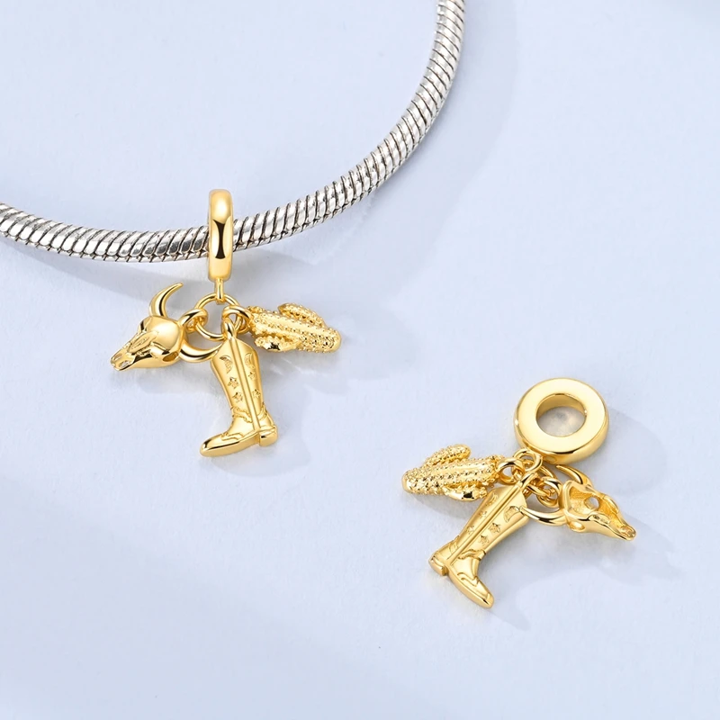 925 Silver Golden Charm Bead Pendant Fit Original Bracelet Retriever Puppy Cheese Figurine DIY Woman Jewelry Gift image 3
