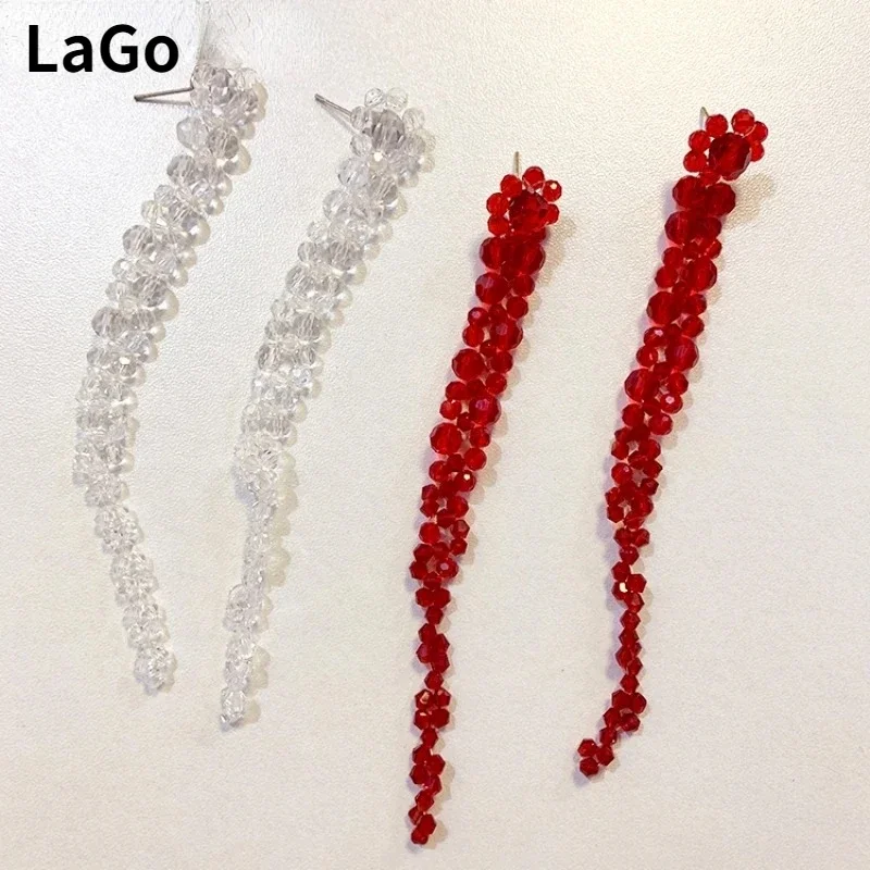 Trendy Jewelry Simply Design Green Red Transparent Beads Long Dangle Earrings For Women Wedding Gifts Ear Accessories