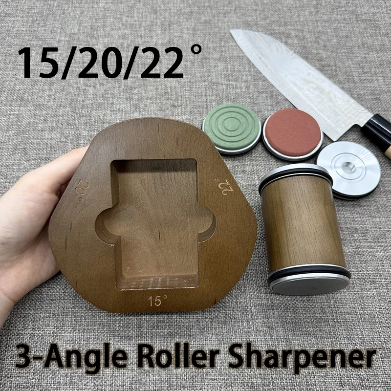 

2025 Wooden Rolling Knife Sharpener Magnetic Knife Holder 3-Angle 15/20/22° Diamond Sharpening Stone Roller Kitchen Accessories