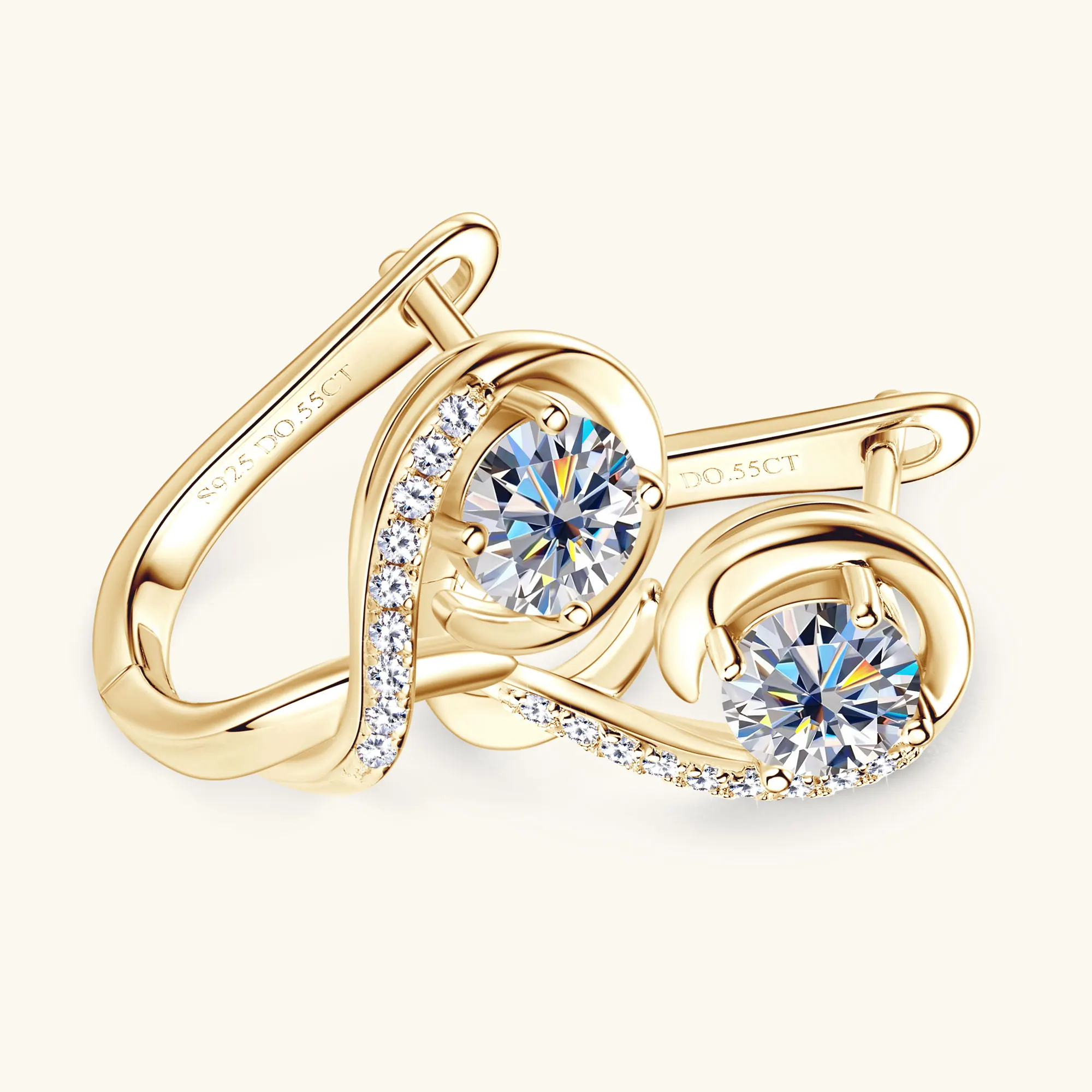 Sweetrain Original 925 Sterling Silver Moissanite Hoop Earrings 5mm D VVS1 Round Cut Plated 18k Gold Diamond Wedding Earring