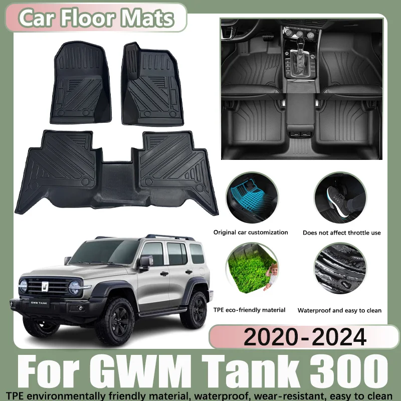 RHD Car Floor Mat for GWM Tank 300 2020-2024 2021 2022 2023 Carpet Anti-dirt Car Waterproof Foot Pad Custom Liner Accessories