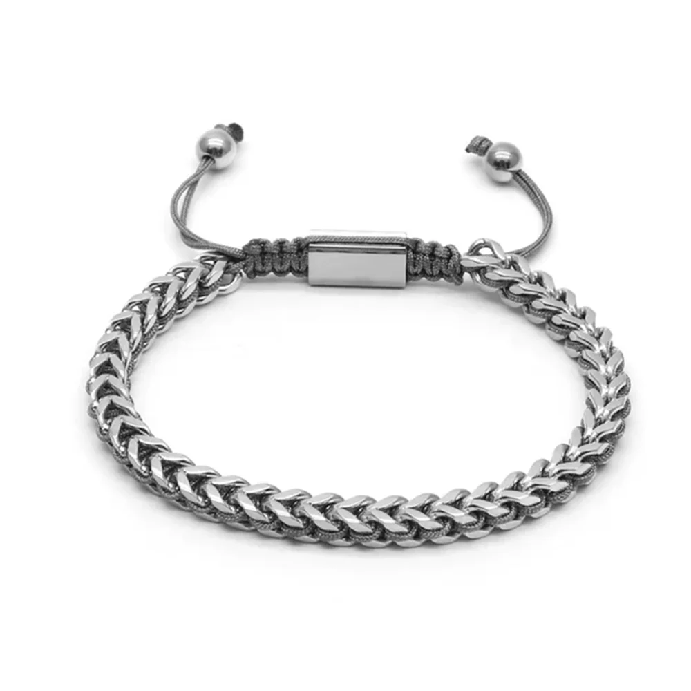 Mens Hand-Woven Chains Bracelet Adjustable Franco Macrame Braided men bracelet Women  Jewelry Stainless Steel Chains Bracelet
