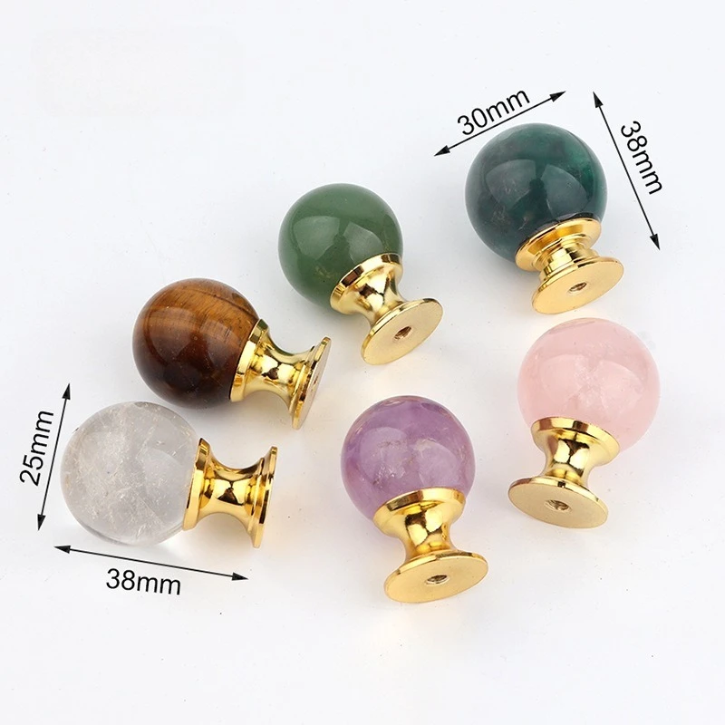 Natural raw stone crystal spiritual energy transfer drawer kitchen closet door handle European single-hole simple crystal handle