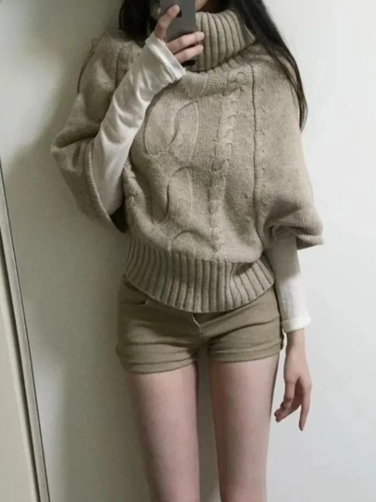 

Korean Jumper Knitting Ribbed Pullovers Women's Clothing Turtleneck Solid Color Pull Femme Fashion Casual Knitwear Sweater Tops