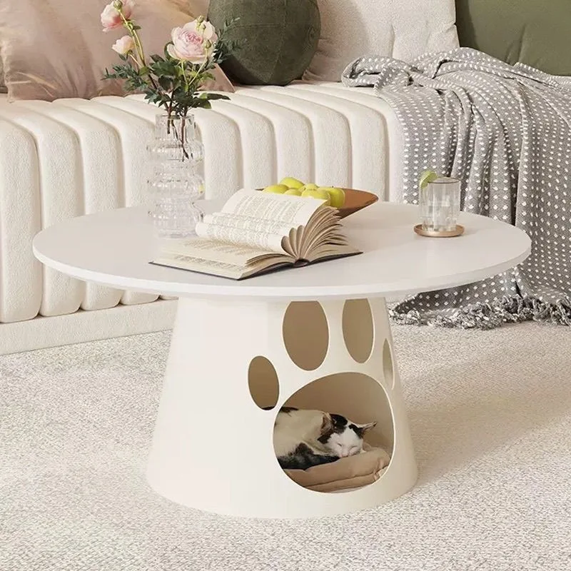 HYS coffee table living room household small apartment pet store round tea table creative personality can be stored tea table
