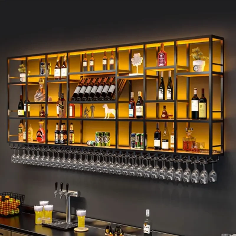 Luxuoso armazenamento de vinho rack garrafa moderno e minimalista restaurante rack parede prateleira fantasia botines de vino casa bar móveis