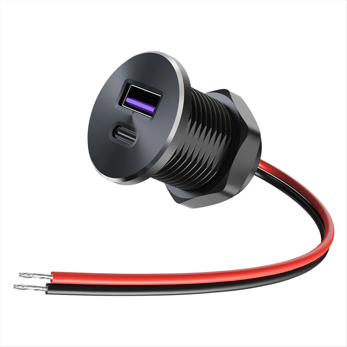[DTC4]12V USB Outlet Recessed Mount 30W PD Type-C & 18W QC3.0 Aluminum Fast Car Charger Port for RV Camper Trailer Truck Boat