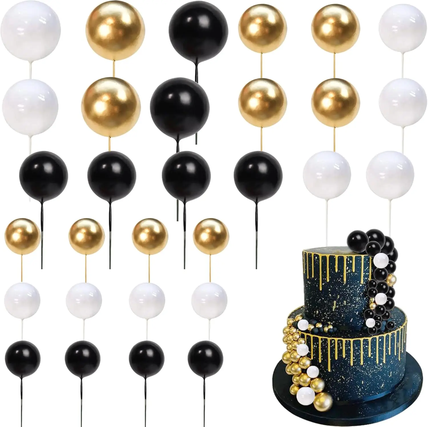 24 Stück Kugeln, Kuchendeckel, Cupcake-Topper, Schaumstoff-Kugeln, Kuchendeckel, Dekorationen für Hochzeit, Babyparty, Geburtstag, Partyzubehör – Detail 7