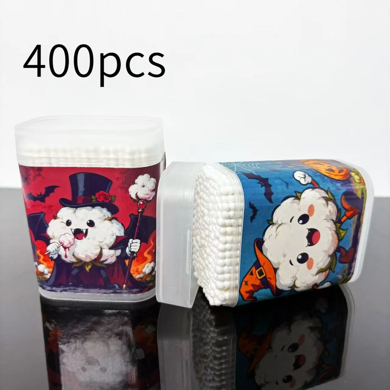 Tamponi a doppia estremità in cotone a tema Halloween da 400 pezzi/600 pezzi Tamponi rotondi a spirale in cotone creativo per Halloween