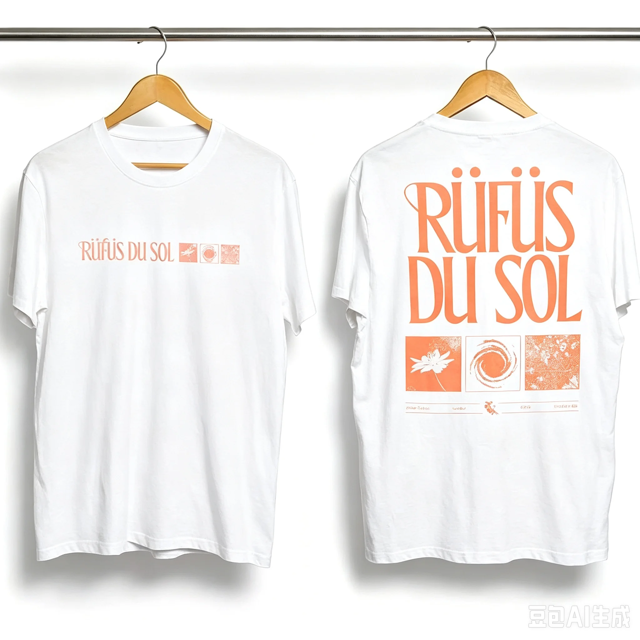 2026 Abstract Floral & Swirl Art Graphic T Shirt Front Back Print Unisex Short Sleeve Peach Tone Vintage Typography Tee