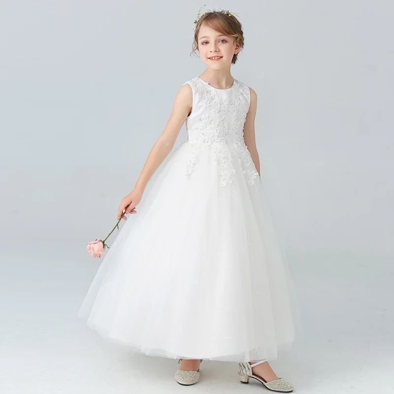 BX683 Children's Long Wedding Dress Fluffy Mesh Princess 3-15 Year Old Clothing Girls' Performance Dance Ball Gown