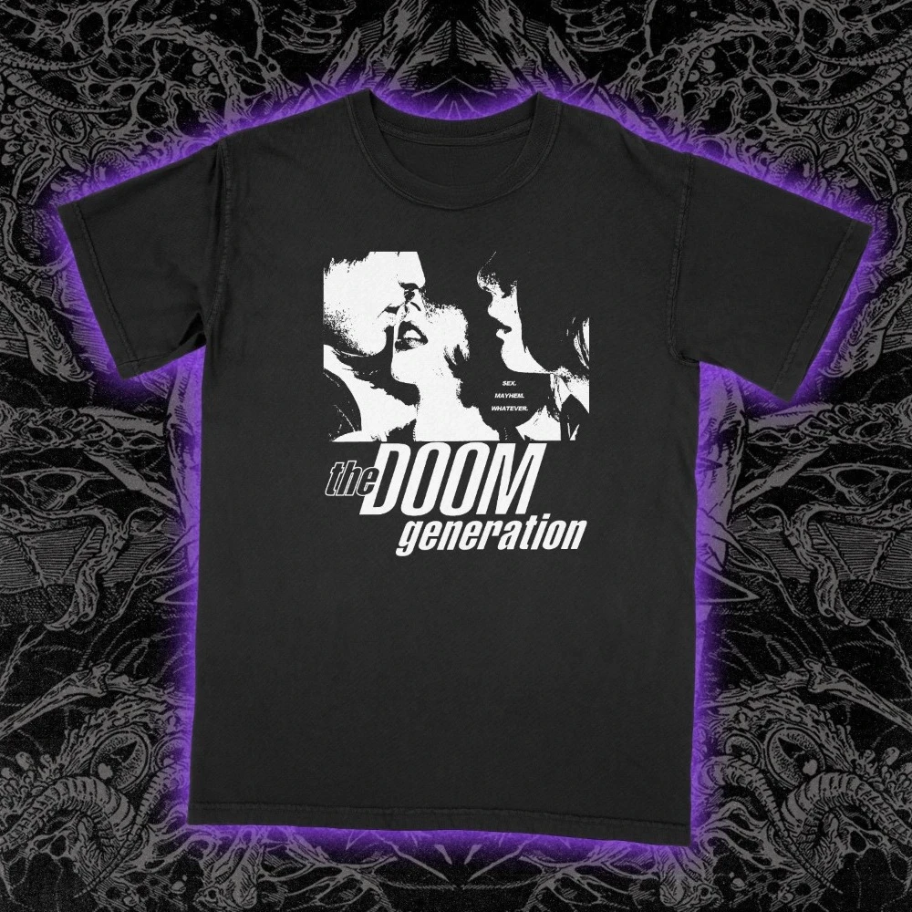 

Doom 90s cult film Greg Araki graphic T-shirt with dark aesthetics Unisex pure cotton all-season base layer streetwear top