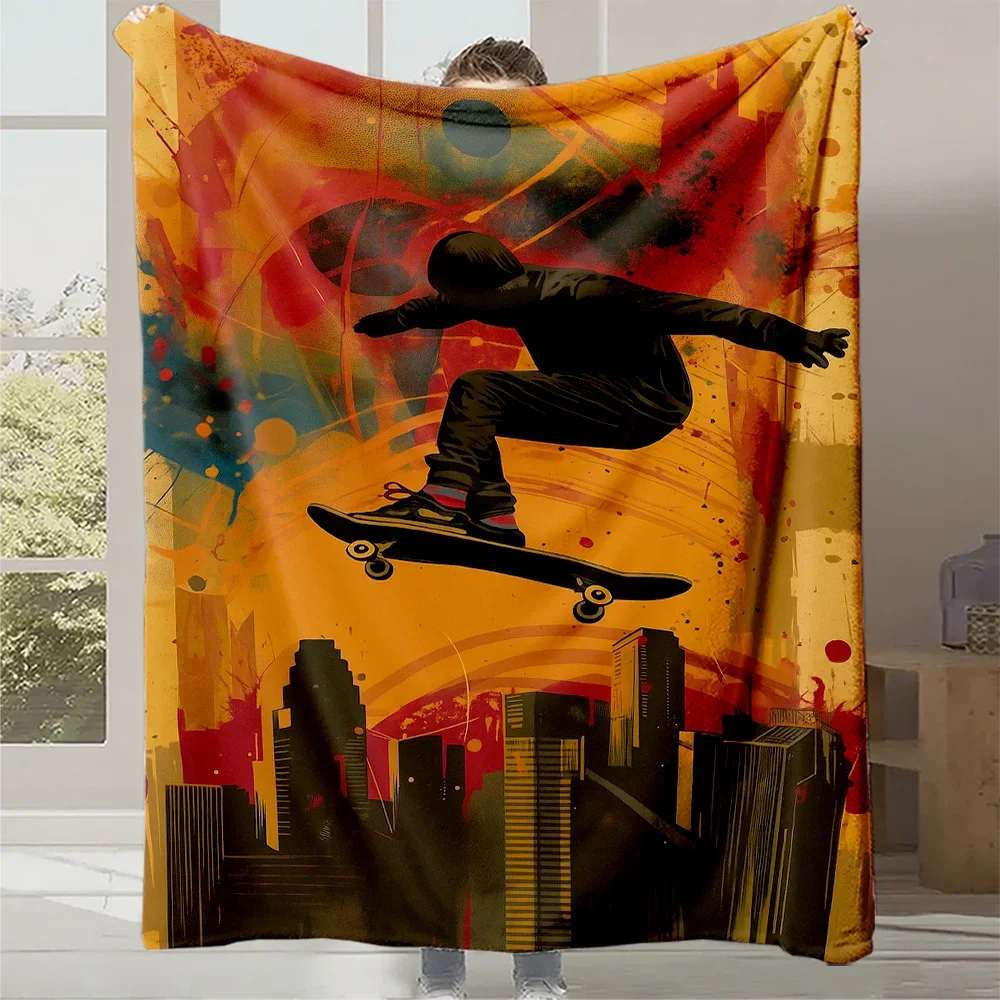 Vibrant Street Skater Cityscape Throw Blanket Cool Graffiti Style Home Decor Gift