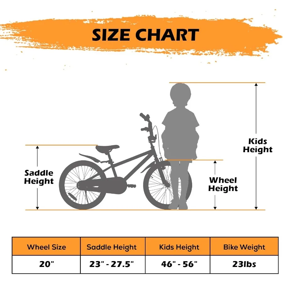 16 20-Zoll-Fahrräder für Jungen und Mädchen im Alter von 412 Jahren, BMX-Stil, Fahrrad mit verstellbarem Sitz, Stützrädern vorne und hinten