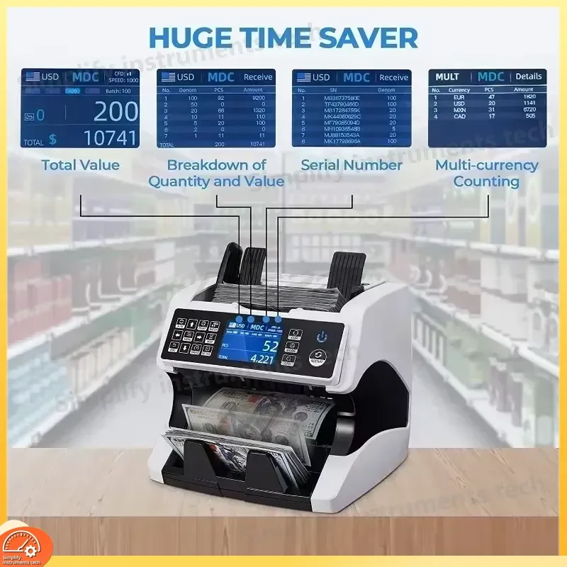 CIS Image Scanning Multi Currency Vertical Banknote Counter for USD EUR GBP CAD AUD JPY CHF Verification and