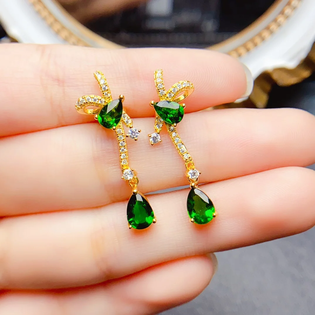 FS 5*7mm Natural Diopside Earrings S925 Sterling Silver Fine Charm Weddings Jewelry for Women Certificate MeiBaPJ Christmas Gift