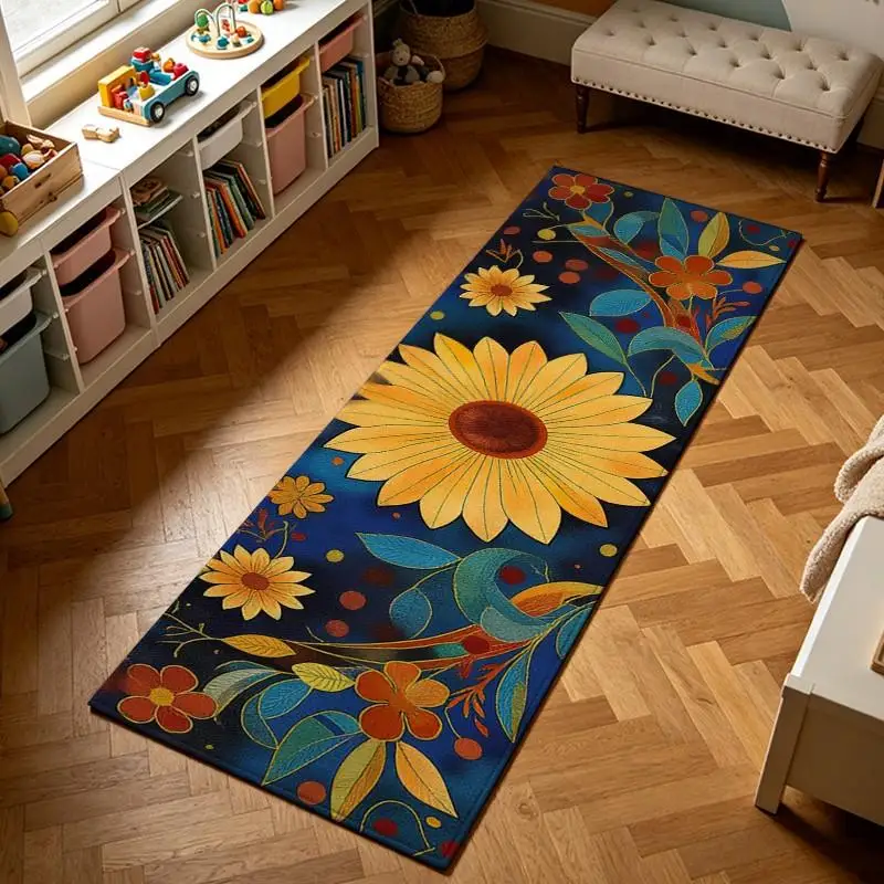 1 Piece Of Vibrant Sunflower Floral Woven Carpet, Soft And Comfortable, Suitable For All Seasons, Light And Easy To Care, Ideal For Living Room, Bedroom, Dining Room, Home Decor, Winter And Autumn