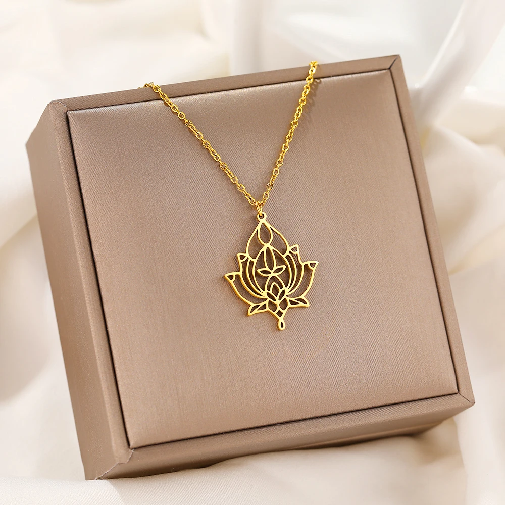 Stainless Steel Necklaces Vintage Gypsy Yoga Lotus Ornate Pendants Choker Chain Tribal Ethnic Necklace For Women Jewelry Gifts