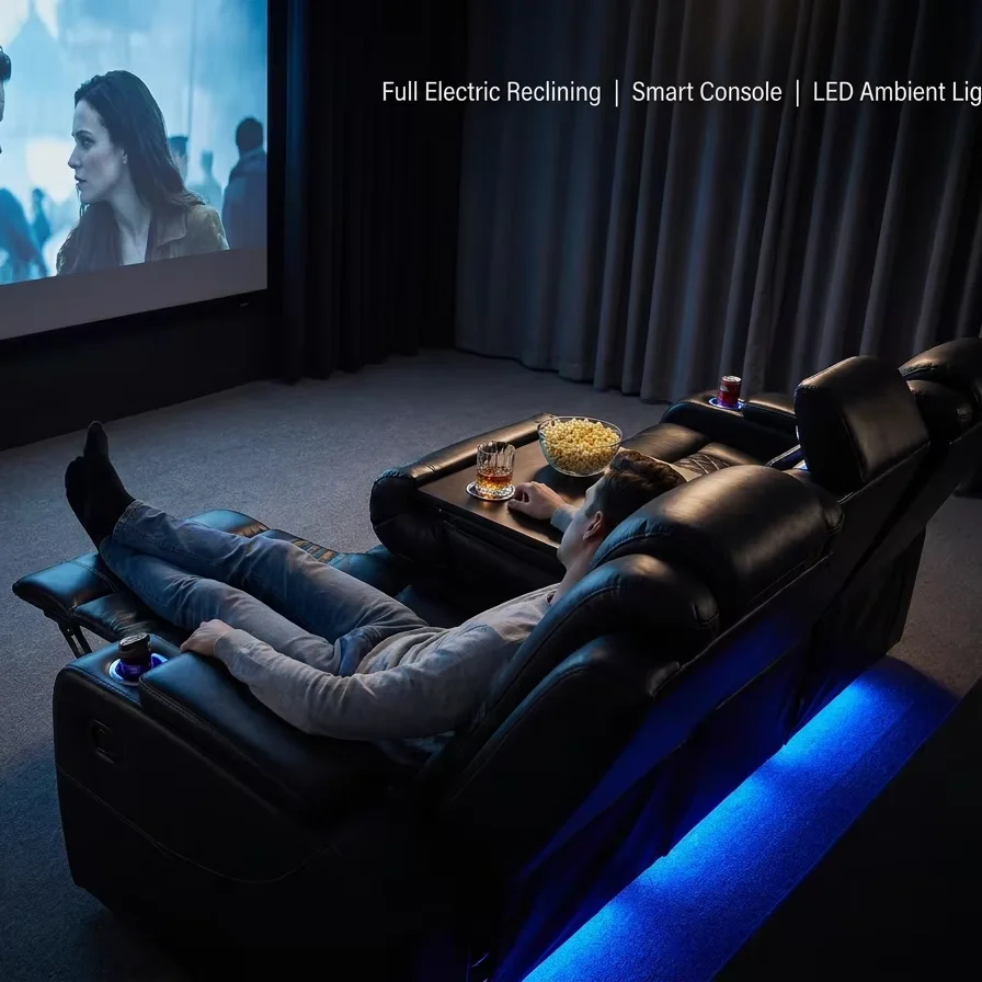 Custom Color Electric Leather Sofa Adjustable Features Remote Control Metal Base Luxury Modern Design For Home Cinema Living