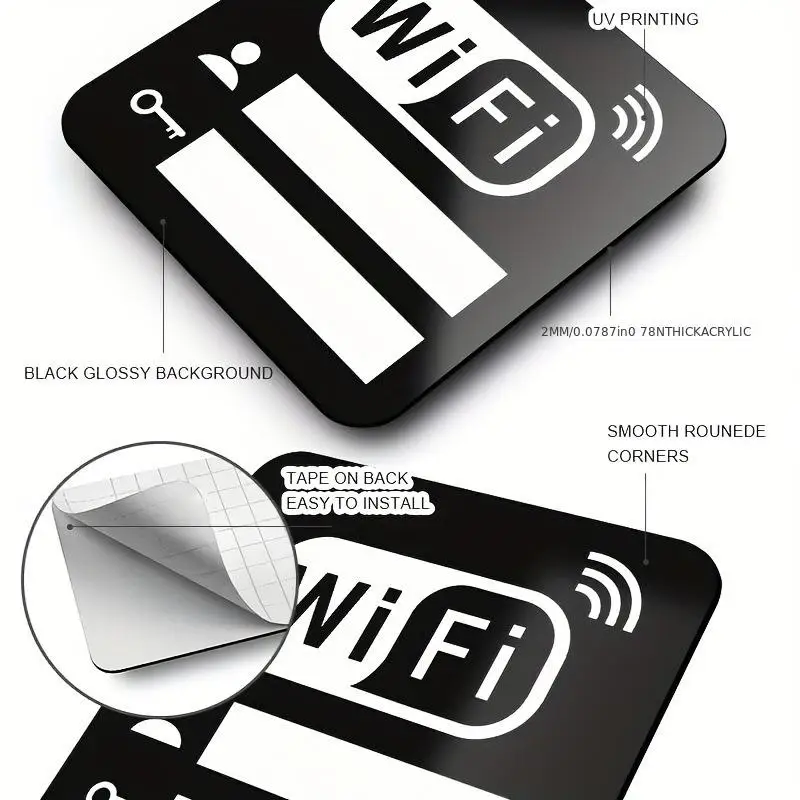 ~1/5Pcs Acrylic Mirror WiFi Sign Sticker For Public Places House Shops Handwriting Account And Password Wifi Notice Board Signs