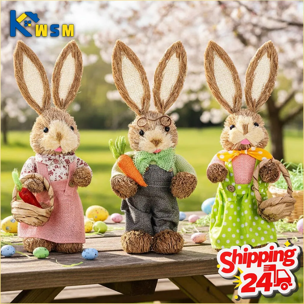 1/2Pcs Easter Bunny Party Decor Realistic Ornament Handmade Home Store Decoration Country Retro Style Gift Window Display Prop