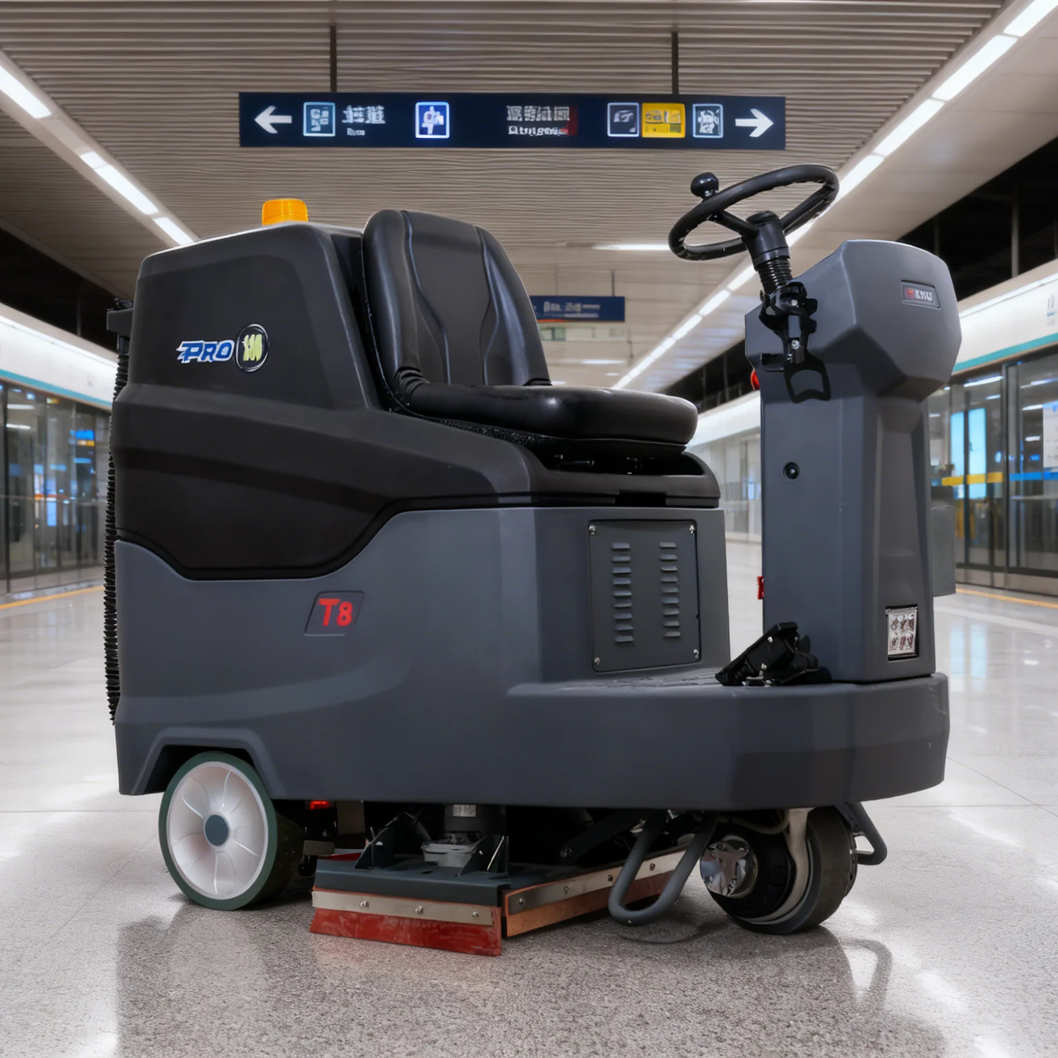 Floor Cleaning Machine T8R Ride On Floor Scrubber Hygienic Sanitizing Equipment For Hardwood Floor Supermarket Grocery Store