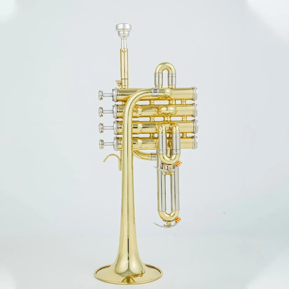 Professional four-key Piccolo trumpet nickel-plated silver gold flat B flat brass jazz instrument with case Can be customized