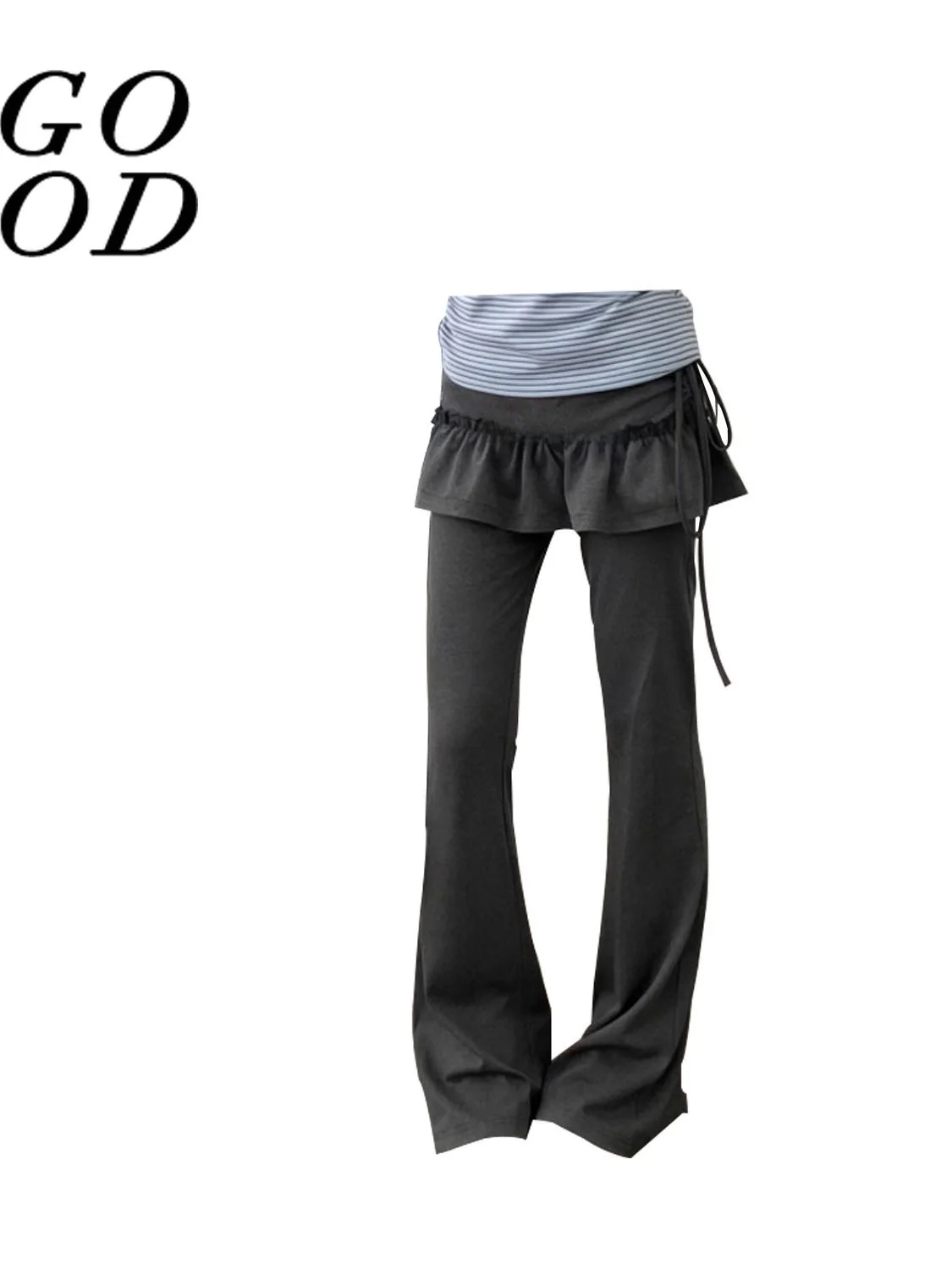 

Korean Style High Waist Flared Pants Women's Summer New Wood Grain Casual Pants Slimming Long Trousers Trendy Bell Bottoms