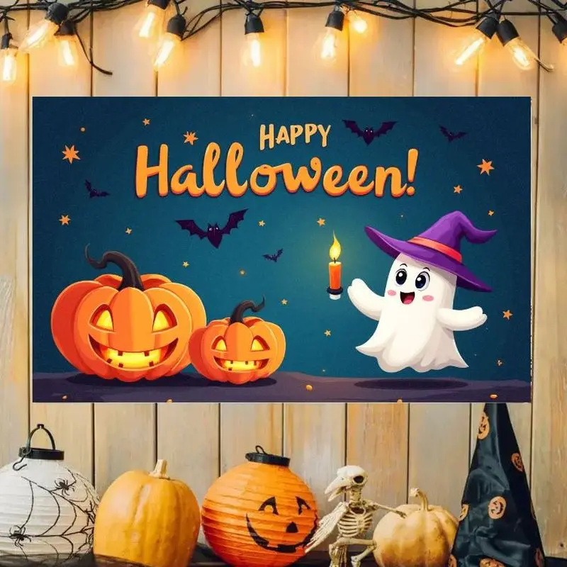 VIKAMA Halloween Tapestry Happy Halloween Cartoon Skull Pumpkin Lantern Background Wallpaper Children's Room Party Decoration