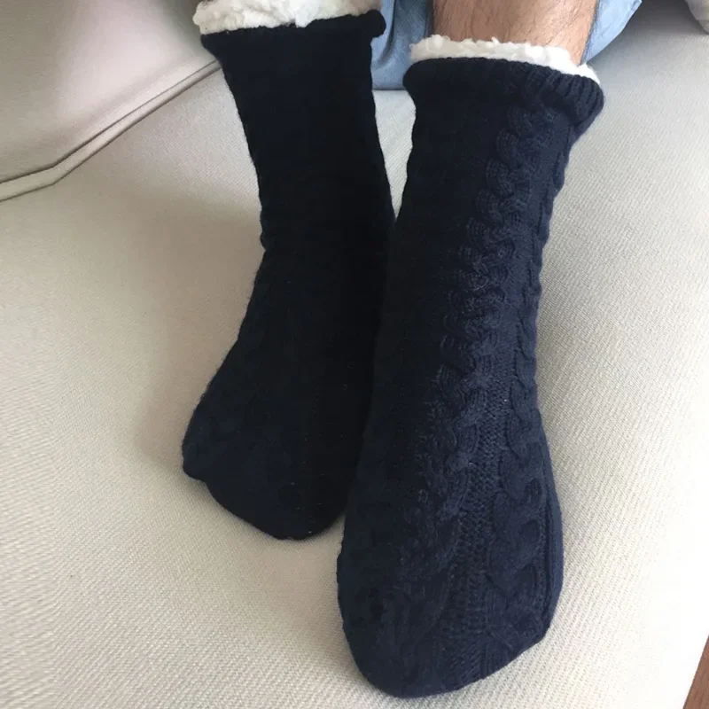 Mens Thermal Sock Winter Warm Short Thick Plus Velvet Home Sleeping Soft Anti slip Floor Sock grip fleece Male Gift slipper 2024