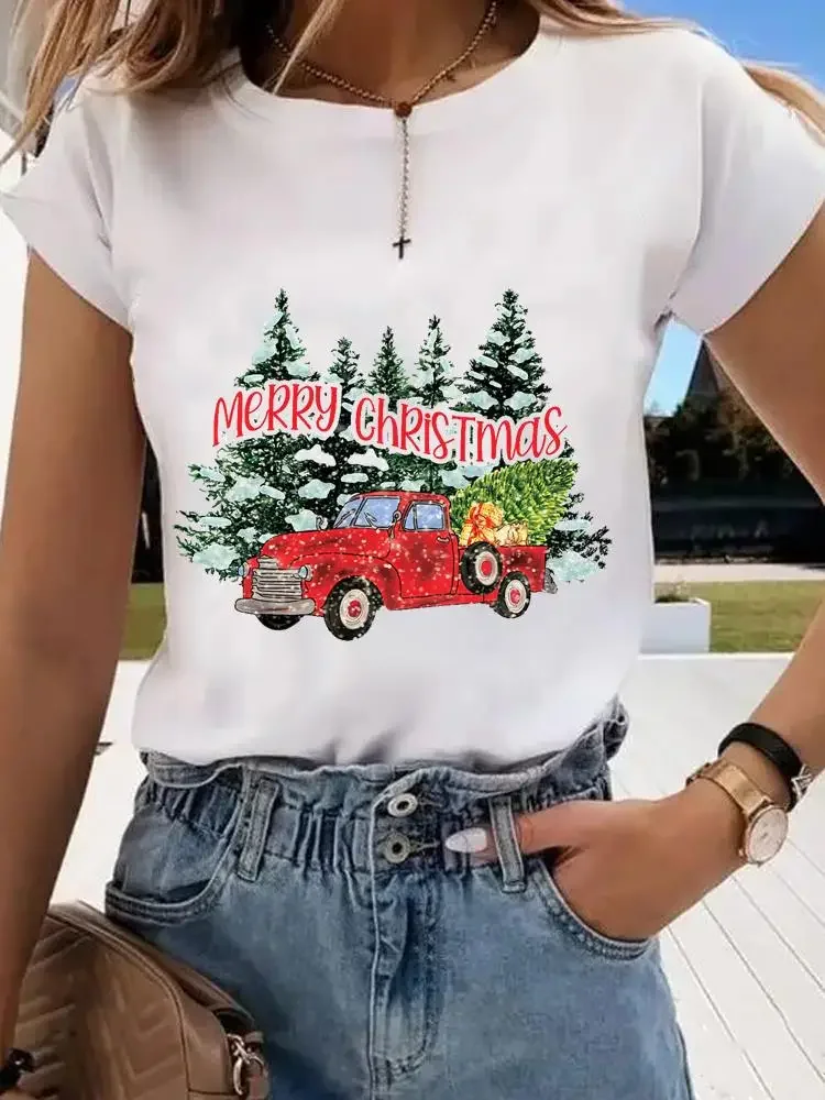 Trend Print Women Tee Christmas Holiday Top Fashion Lady New Year Shirt Clothing Clothes Graphic T-shirts