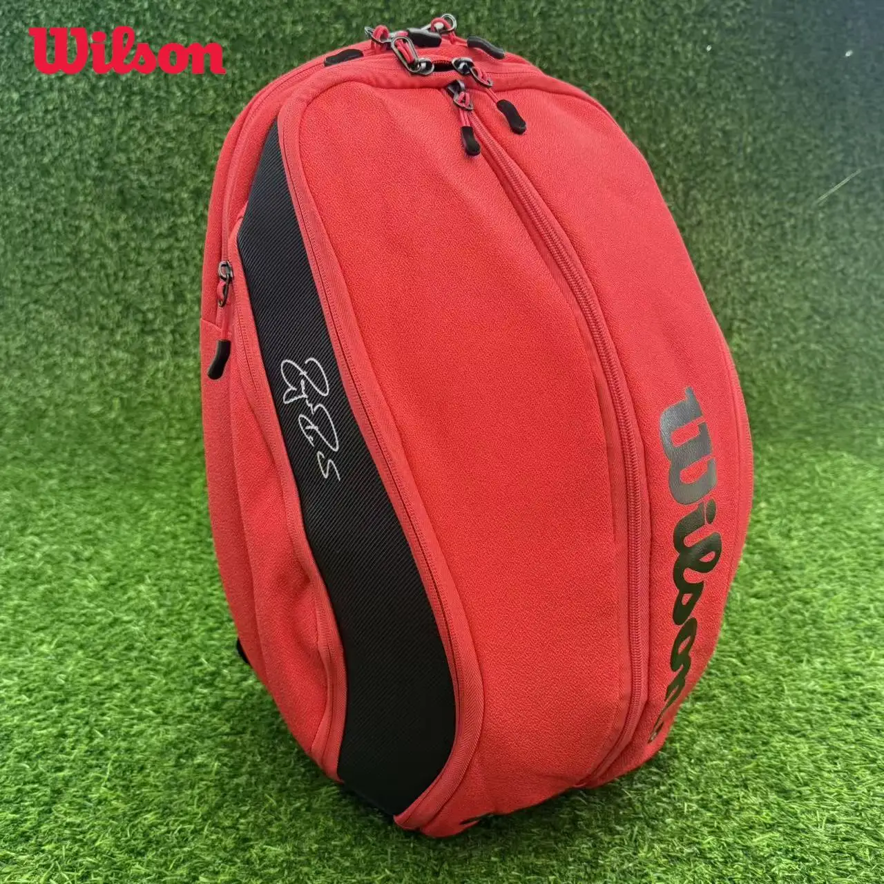 Wilson Roger Federer DNA Red Tennis Backpack PU Design Racket Sport Tennis Bag Max for 2 Racquets with ‎Insulation Pocket