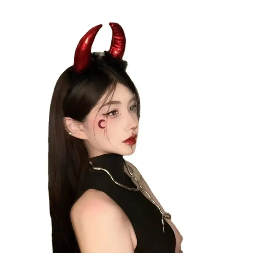 Trendy Costume Devil Horns Headband Hair Accessories Halloween Party Halloween Hair Band Goth Xmas Party Glitter Headband Men