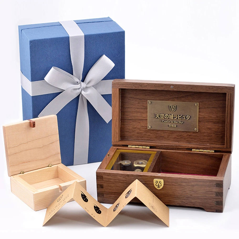 Rosiking Wooden Vintage Clockwork Music Box Castle in the Sky Jewelry Box For Frends Girl and Children Birthday Gift
