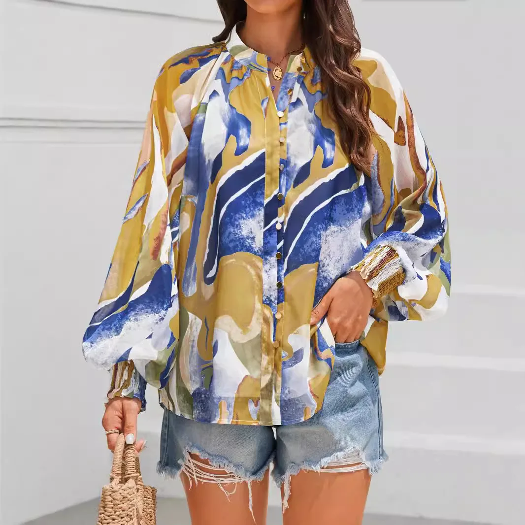 봄 신상 여성 루즈 셔츠 디자인 랜턴 슬리브 패션 버튼 가디건 탑 심플 다용도 블라우스