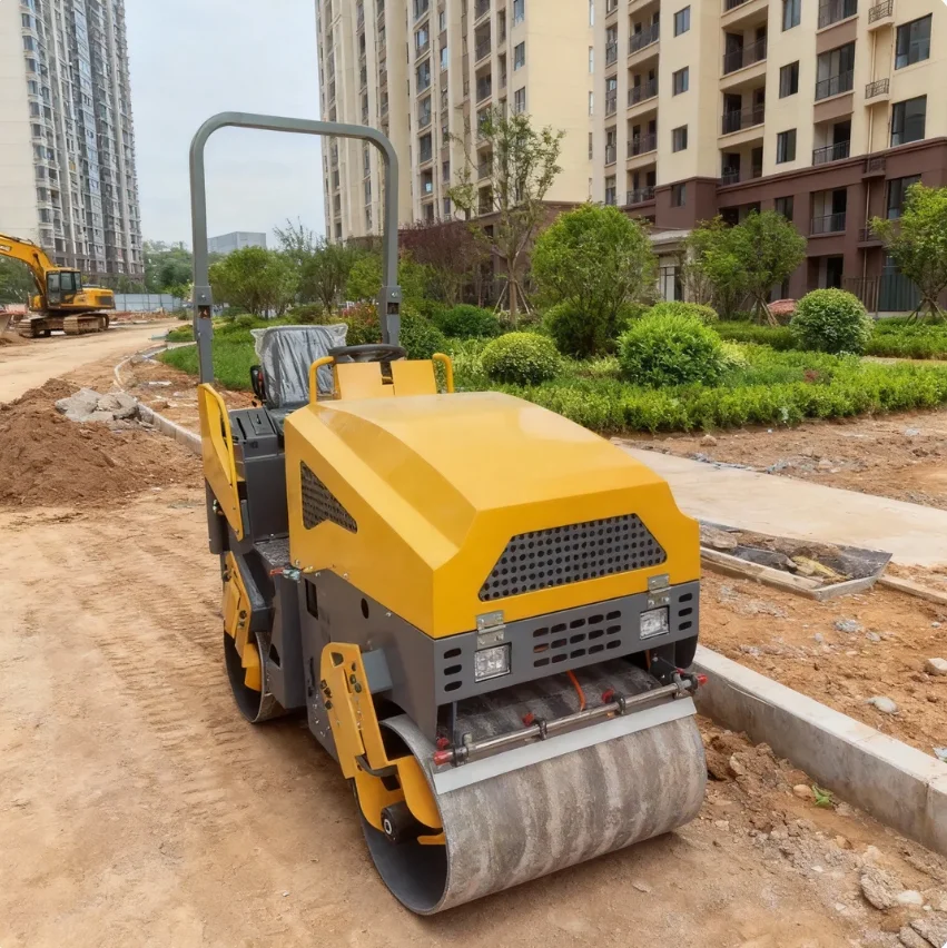 Mini Ride On Double Drum Vibratory Roller 1 Ton Asphalt Compactor Compact Design For Small Construction Job