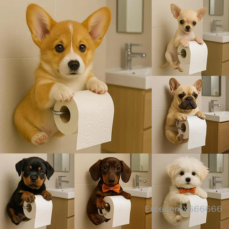 

Lovely Puppy-Inspired Resin Wall Toilet Paper Holder; Organize Roll Paper Easily in Kitchen or Bathroom