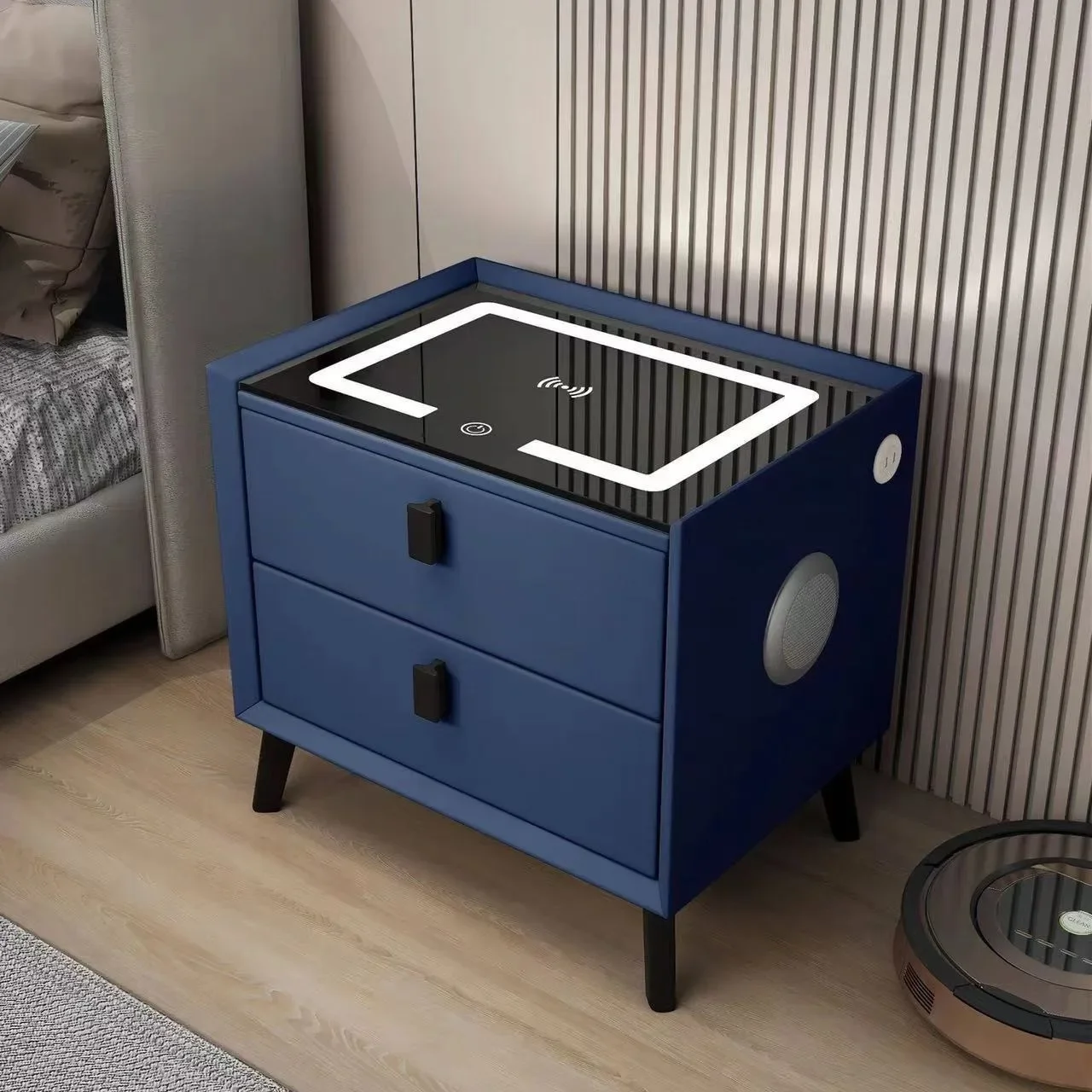 Smart bedside table, cream wind storage cabinet, multi-functional light luxury storage cabinet, wireless charging bedside