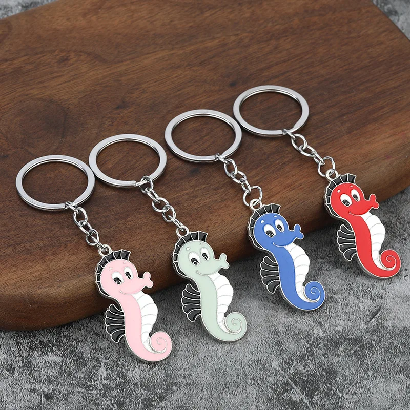 Cartoon Style Enameled Painted Keychain Lovely Seahorse Shape Bag Pendant Zinc Alloy Daily Wear Keyring Cheap Souvenir Gifts