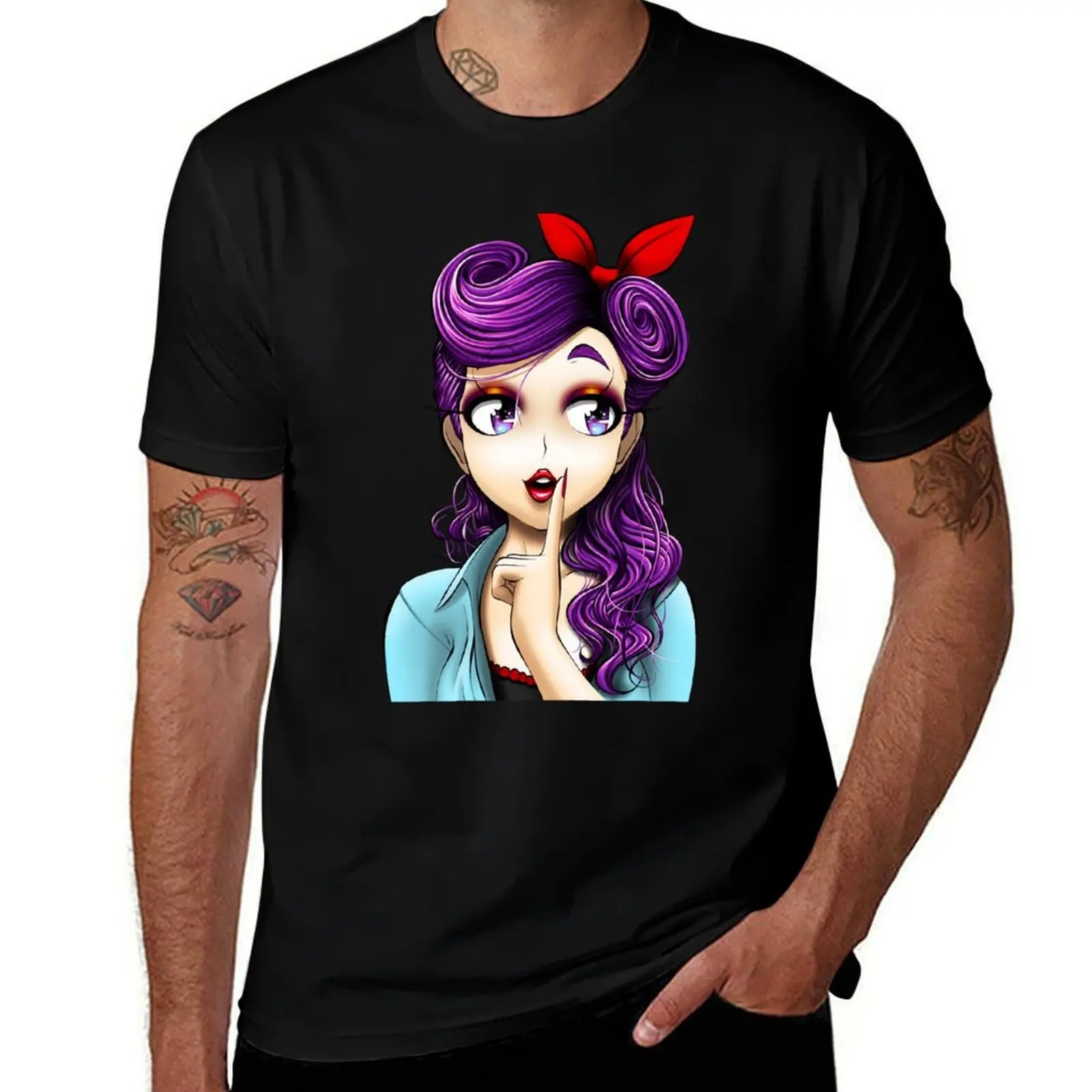 

Rockabilly Anime Girl T-Shirt cotton t shirts man 100% man t shirt heavy cotton T-Shirt