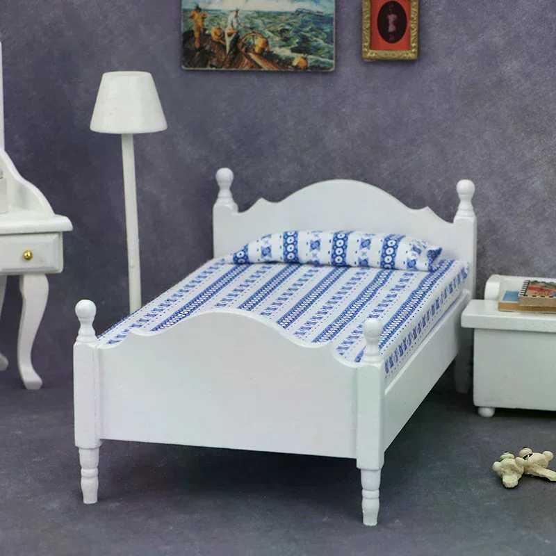 1:12 Poppenhuis Miniatuur Wit Eenpersoonsbed Model Meubelaccessoires Voor Poppenhuis Slaapkamer Decoratie Kinderen Speelgoed Cadeau