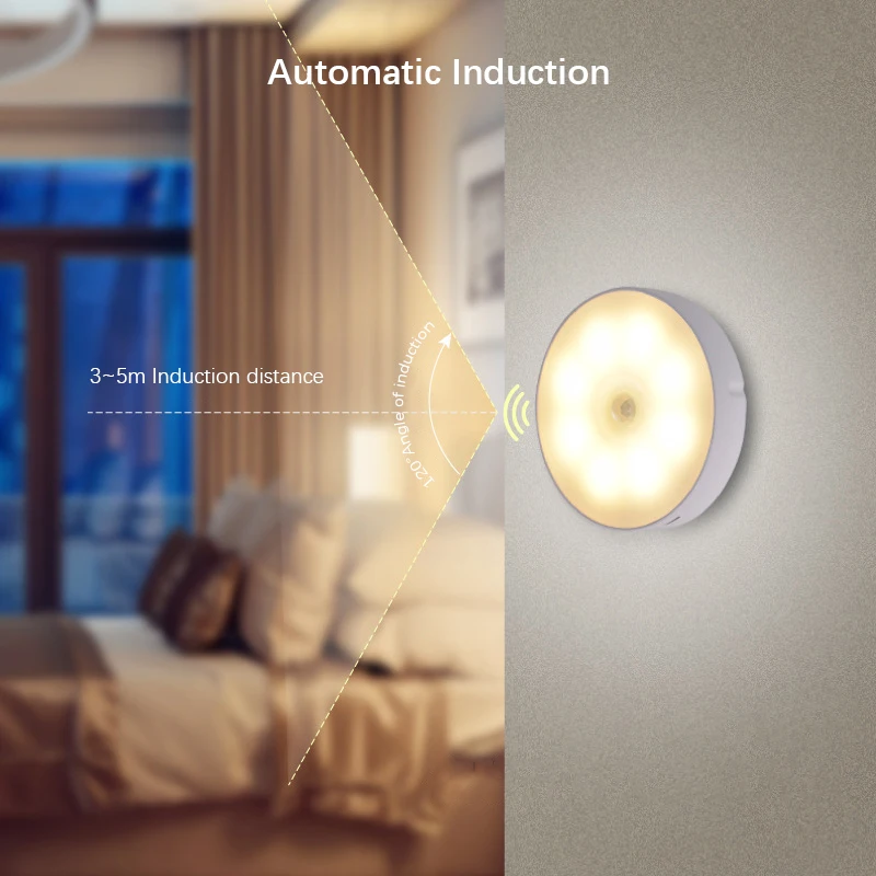 1PC Wireless LED Night Light Human Motion Sensing USB Charging Magnetic Suspension f Bedside Wardrobe Cabinet Lamp Home Lighting