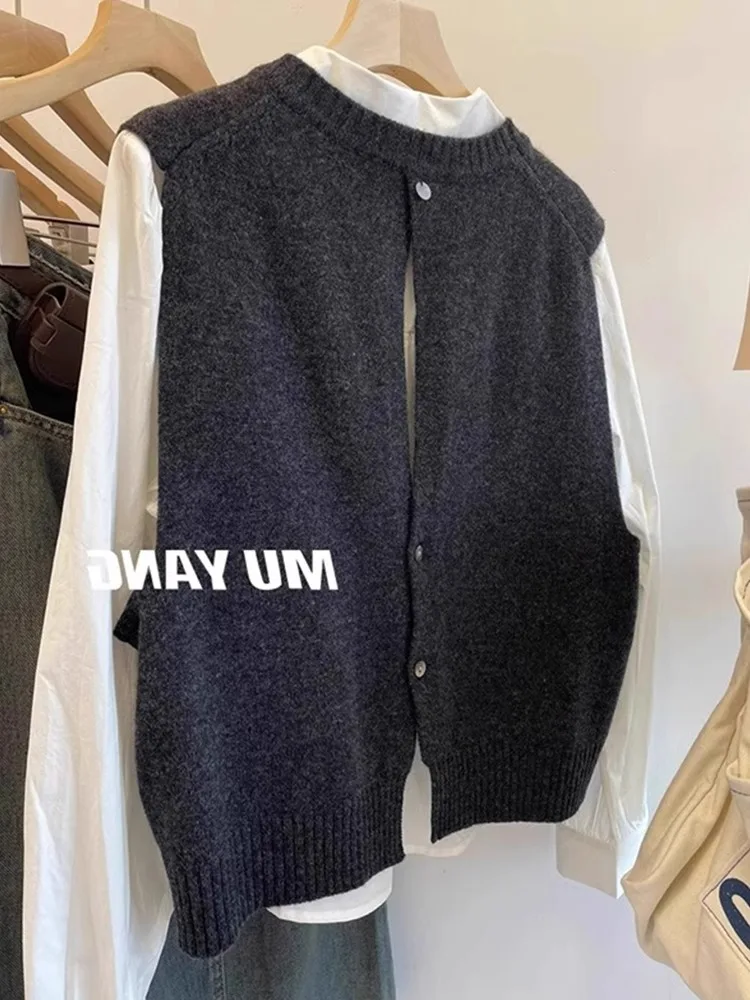 

Comfortable Wool Knitted Casual Top Women's round Ne Svel Vest Commute Faion Layering Color Simple Design