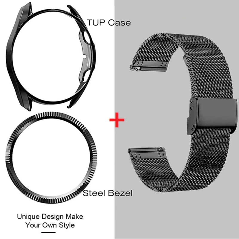 Cinturino per Samsung Galaxy Watch 4 6 Classic 43mm 47mm bracciale Galaxy Watch 3 45mm 41mm cinturino in rete + custodia morbida + anello con cornice